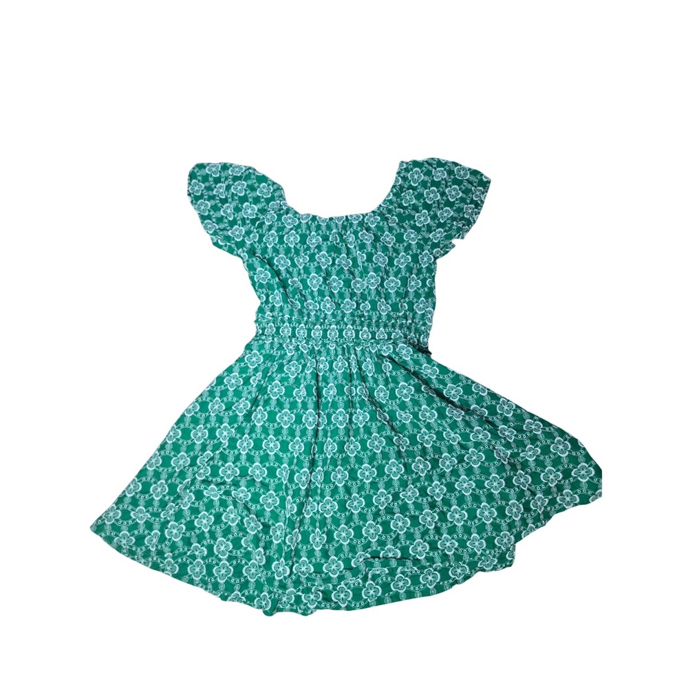 Boden Green Eyelet Cotton Smocked Waist Dress Petite 2P